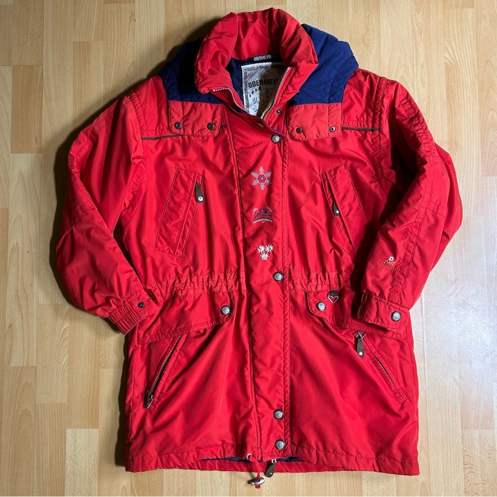 Obermeyer Vintage Angelika Red Embroidered Insulated Hooded Ski‎ Parka
